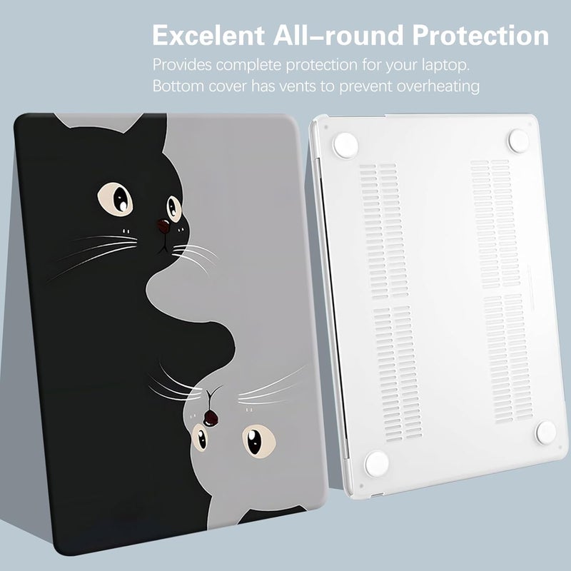 KEROM Compatible for MacBook Pro 13 Inch Case 2025 2024 2023 2022-2016 M2 M1 A2338 A2289 A2251 A2159 A1989 A1706 A1708, Cute Aesthetic Protective Plastic Hard Shell & Keyboard Cover, Two Cats - Image 3