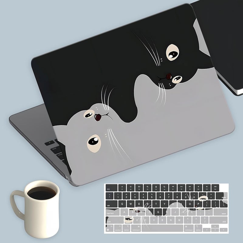 KEROM Compatible for MacBook Pro 13 Inch Case 2025 2024 2023 2022-2016 M2 M1 A2338 A2289 A2251 A2159 A1989 A1706 A1708, Cute Aesthetic Protective Plastic Hard Shell & Keyboard Cover, Two Cats - Image 1