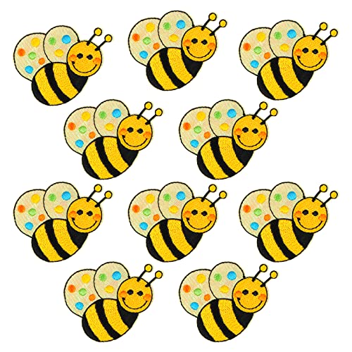 EVERMARKET 10 Pieces Bee Embroidered Iron-on Patches Large Shape Sew on Applique for Bags, Jackets, Jeans, Hats, Clothes DIY Decoration - Image 1