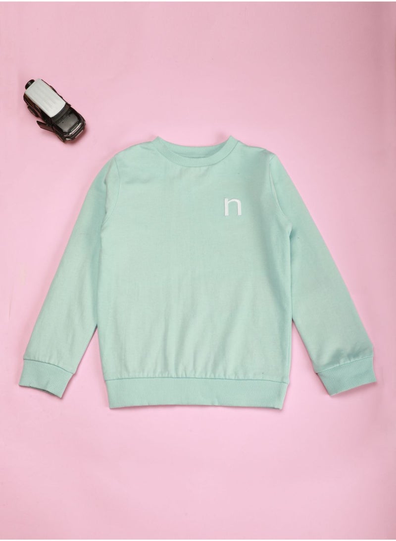 نيون  فتيات رقبة مستديرة قميص النعناع الأزرق