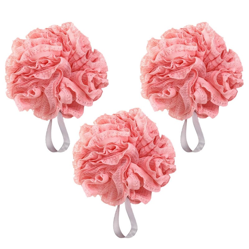 Red Lace Bath Mesh Pouf 3 Pack Exfoliating Scrubber Sponge Body Wash Ball - Image 2