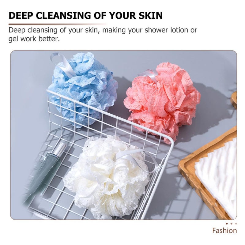 Red Lace Bath Mesh Pouf 3 Pack Exfoliating Scrubber Sponge Body Wash Ball - Image 5