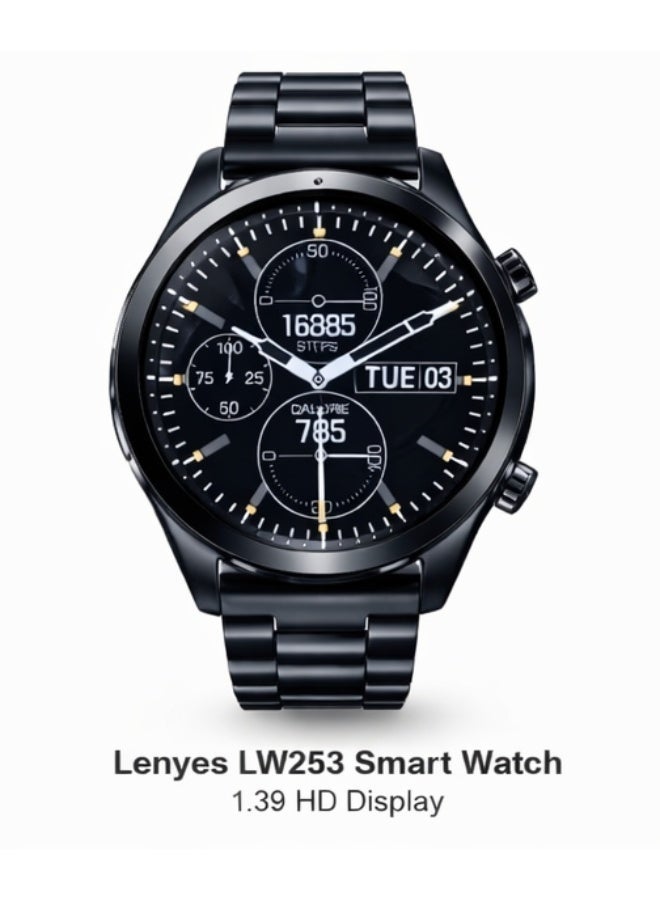 لينيس ساعة ذكية رياضية Lenyes LW-253 بشاشة HD مقاس 1.39 بوصة مقاومة للماء IP68 مع تتبع اللياقة ومراقبة الصحة وعداد الخطوات وسوار ستانلس ستيل - Image 1