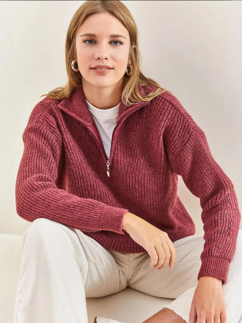 بيانكو لوتشي كنزة محبوكة كبيرة الحجم من لوتشي بياقة بسحاب