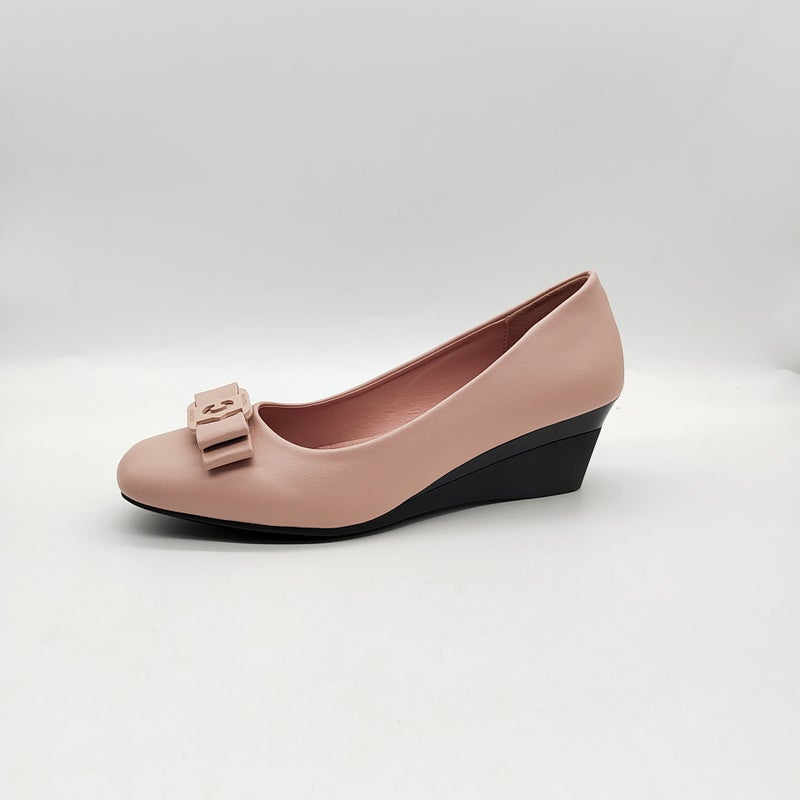 Carvelar Wedge Shoes Series Gentle Shallow Mouth Metal Buckle Bow Flats Square Toe Large Size Mother'S Shoes - Image 1