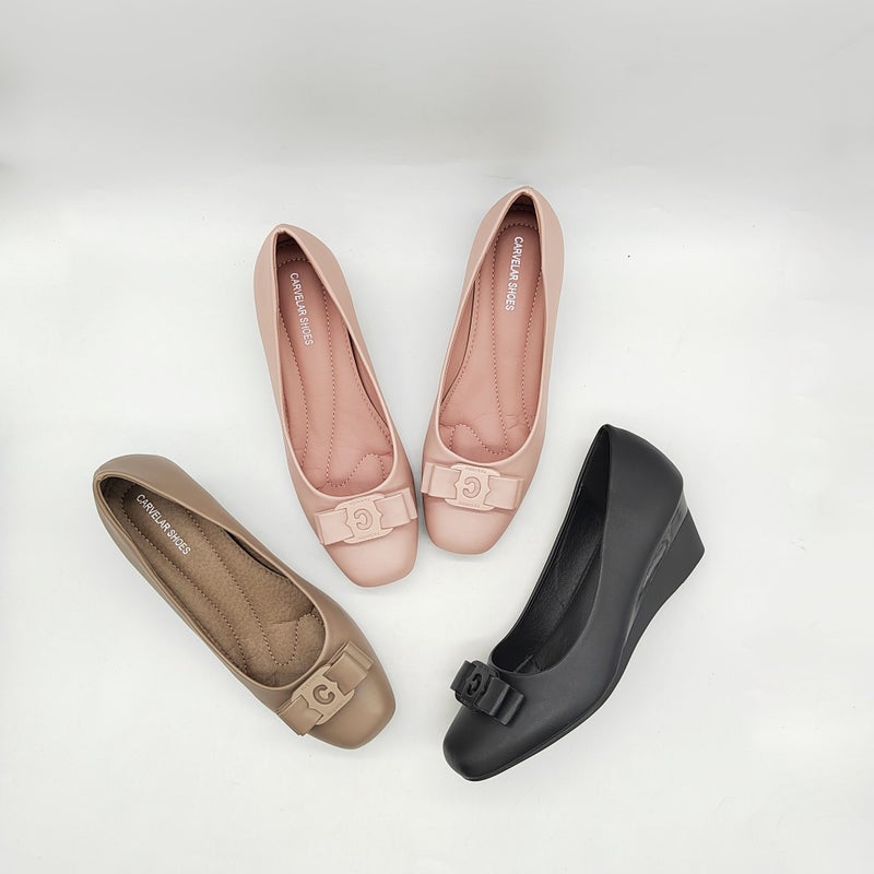 Carvelar Wedge Shoes Series Gentle Shallow Mouth Metal Buckle Bow Flats Square Toe Large Size Mother'S Shoes - Image 2