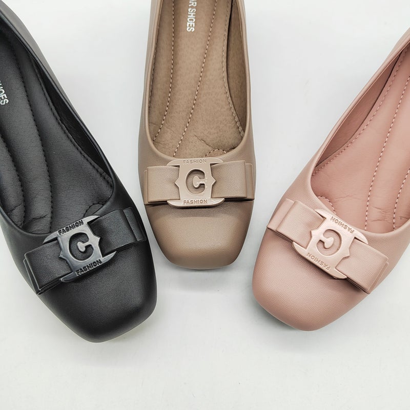 Carvelar Wedge Shoes Series Gentle Shallow Mouth Metal Buckle Bow Flats Square Toe Large Size Mother'S Shoes - Image 4