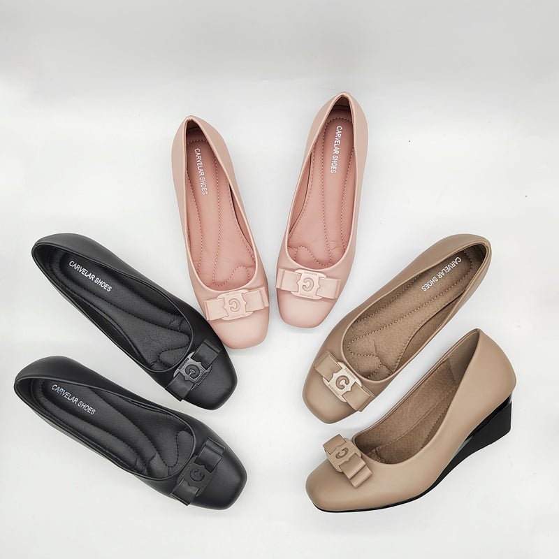 Carvelar Wedge Shoes Series Gentle Shallow Mouth Metal Buckle Bow Flats Square Toe Large Size Mother'S Shoes - Image 5