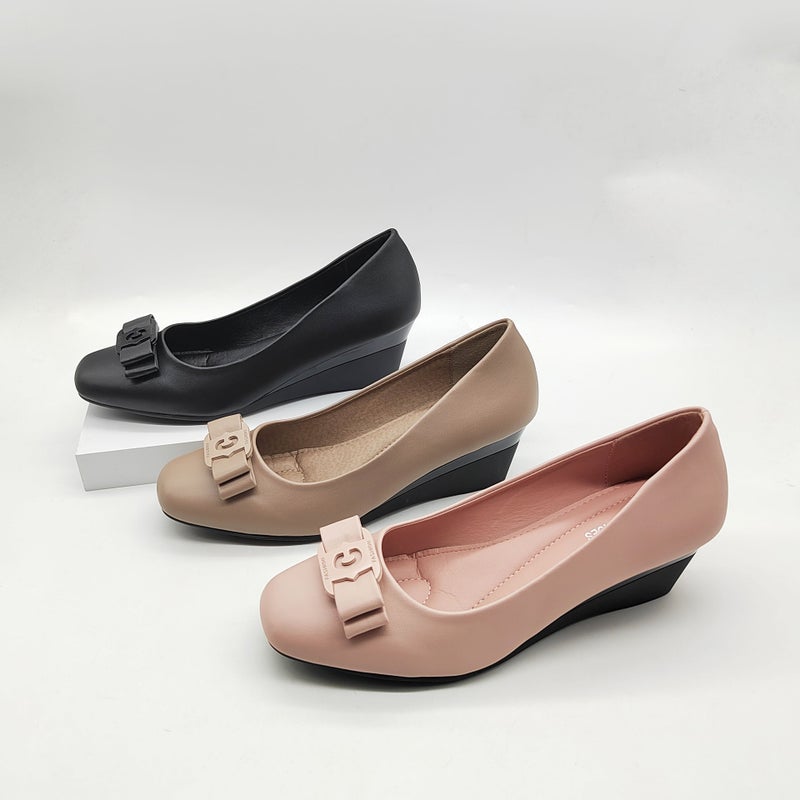 Carvelar Wedge Shoes Series Gentle Shallow Mouth Metal Buckle Bow Flats Square Toe Large Size Mother'S Shoes - Image 3