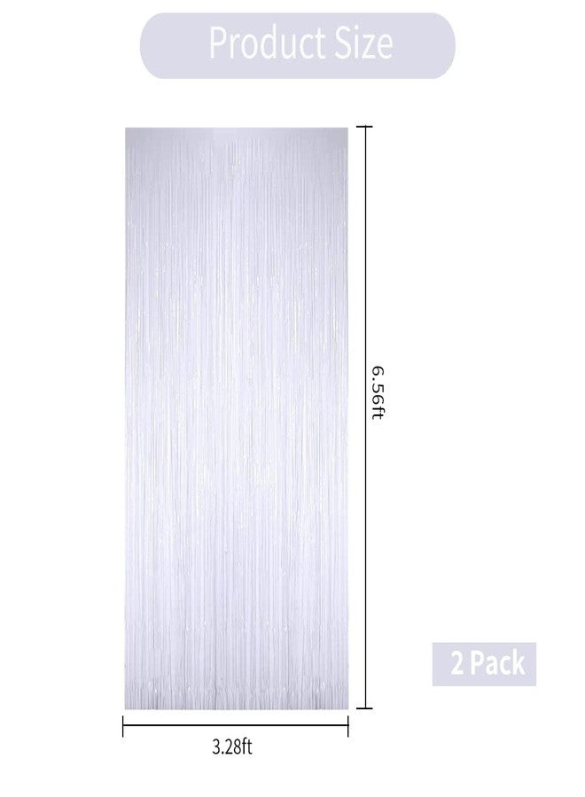 بيشيدا ستارة بيشيدا ذات شرابة من رقائق معدنية، عبوة من قطعتين، ستائر معدنية بيضاء لامعة، خلفية تصوير لحفلات الزفاف والخطوبة وحفلات توديع العزوبية وأعياد الميلاد وتزيين المسرح (3.28 قدم × 6.56 قدم) - Image 2