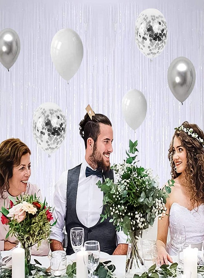 بيشيدا ستارة بيشيدا ذات شرابة من رقائق معدنية، عبوة من قطعتين، ستائر معدنية بيضاء لامعة، خلفية تصوير لحفلات الزفاف والخطوبة وحفلات توديع العزوبية وأعياد الميلاد وتزيين المسرح (3.28 قدم × 6.56 قدم) - Image 3