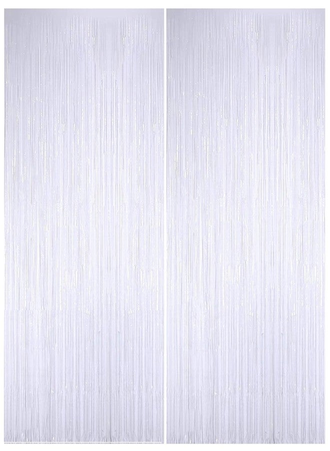 بيشيدا ستارة بيشيدا ذات شرابة من رقائق معدنية، عبوة من قطعتين، ستائر معدنية بيضاء لامعة، خلفية تصوير لحفلات الزفاف والخطوبة وحفلات توديع العزوبية وأعياد الميلاد وتزيين المسرح (3.28 قدم × 6.56 قدم) - Image 1