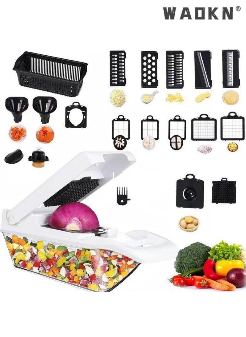 WAOKN 22-Piece Multifunctional Vegetable Chopper Cutter Slicer,Vegetable Slicer, All-in-one Kitchen Vegetable and Fruit Divider, Vegetable Cutter/grater/slicer, Suitable for Potatoes, Carrots, Cucumbers  - Image 1
