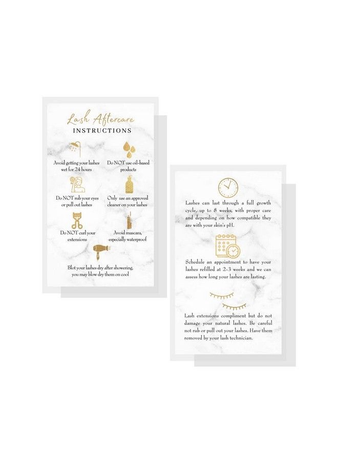 Boutique Marketing LLC Lash Extension Aftercare Instructions Cards ; 50 Pack ; Double Sided Size 3.5 X 2" Inches After Care (23 Week Fillers) ; Marble Look With Gold Icons Design  - Image 3
