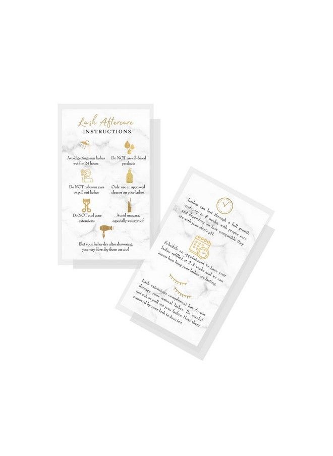 Boutique Marketing LLC Lash Extension Aftercare Instructions Cards ; 50 Pack ; Double Sided Size 3.5 X 2" Inches After Care (23 Week Fillers) ; Marble Look With Gold Icons Design  - Image 2