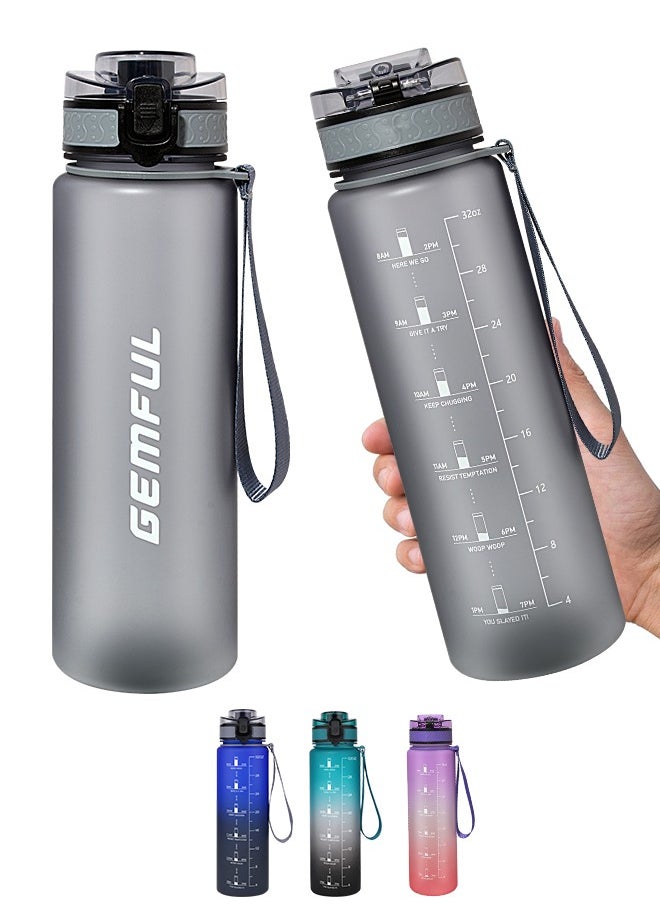 GEMFUL Water Bottle 1L with Straw Motivational Time Marker Tritan BPA Free Drink Bottle for Sports Fitness Gym and Travel  - Image 1