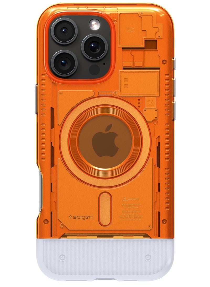 Spigen - Classic C1 MagFit for iPhone 16 PRO Case Cover with MagSafe & Extreme Protection Tech - Tangerine - Image 1