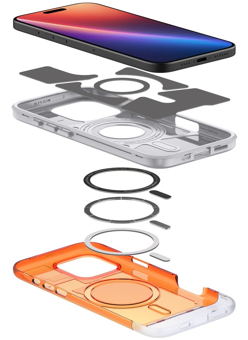 Spigen - Classic C1 MagFit for iPhone 16 PRO Case Cover with MagSafe & Extreme Protection Tech - Tangerine - Image 1