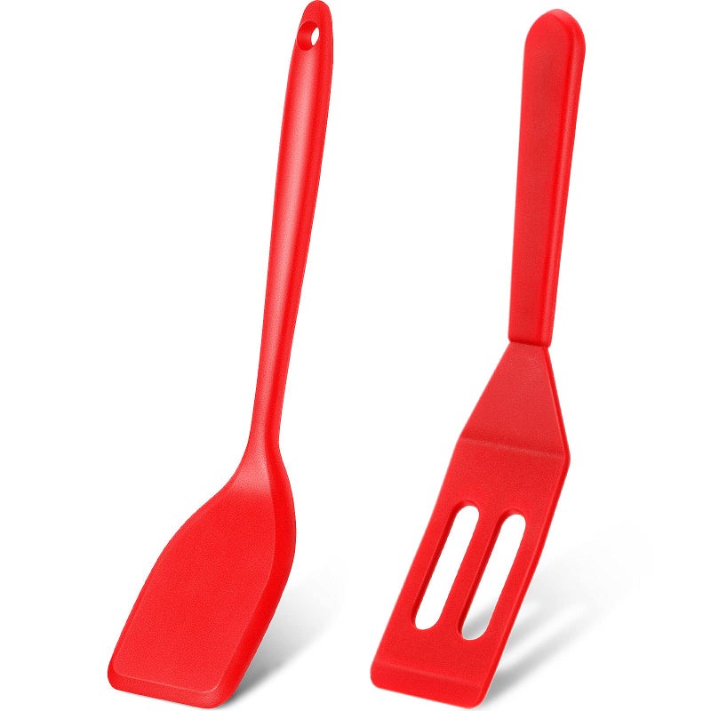 Patelai Patelai Mini Silicone Brownie Spatula Serving Spatula Flexible Nonstick Serve Turner Heat Resistant Cookie Slotted Spatula for Eggs in Small Frying Pan Cookie Batter Lemon Baked (Red 2 Pieces)  - Image 1