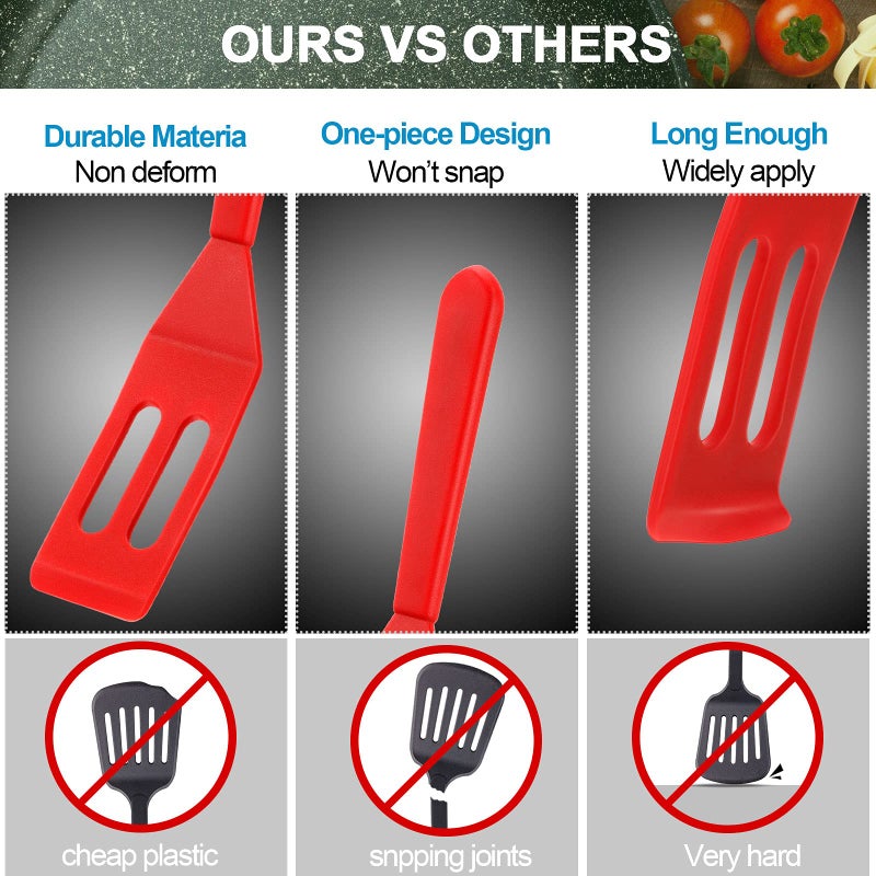 Patelai Patelai Mini Silicone Brownie Spatula Serving Spatula Flexible Nonstick Serve Turner Heat Resistant Cookie Slotted Spatula for Eggs in Small Frying Pan Cookie Batter Lemon Baked (Red 2 Pieces)  - Image 4