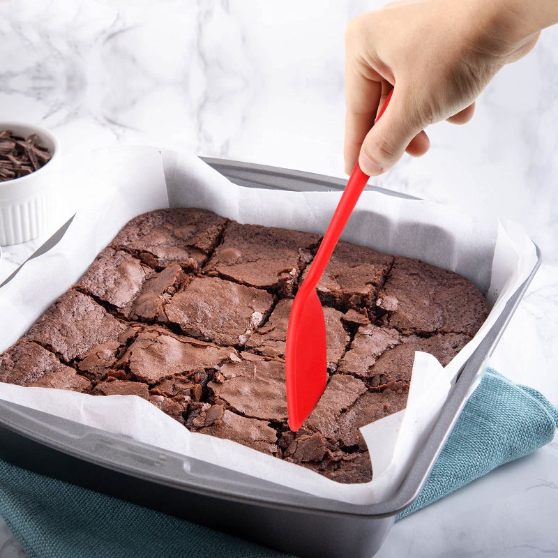 Patelai Patelai Mini Silicone Brownie Spatula Serving Spatula Flexible Nonstick Serve Turner Heat Resistant Cookie Slotted Spatula for Eggs in Small Frying Pan Cookie Batter Lemon Baked (Red 2 Pieces)  - Image 2