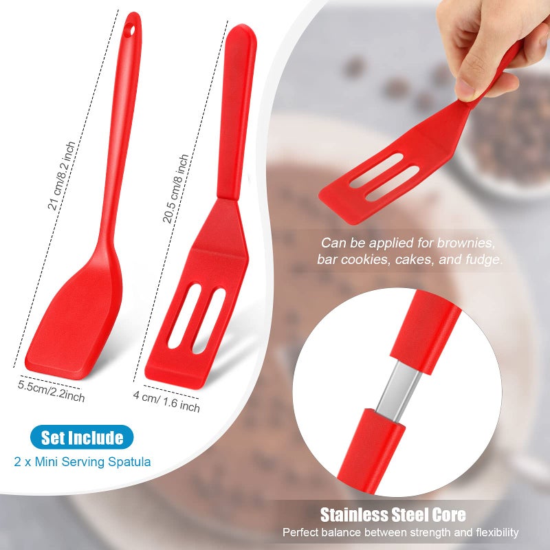Patelai Patelai Mini Silicone Brownie Spatula Serving Spatula Flexible Nonstick Serve Turner Heat Resistant Cookie Slotted Spatula for Eggs in Small Frying Pan Cookie Batter Lemon Baked (Red 2 Pieces)  - Image 3