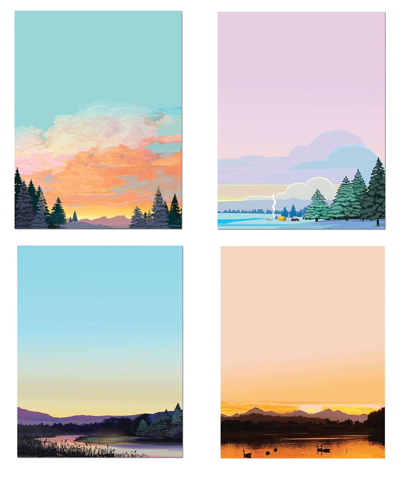 Stonehouse Collection Mountian Notepads - 4 Assorted Nature Scenes Notepads - Mountain Sunests - Shopping List, Teachers, Home, Office, Small Gift - - Image 1