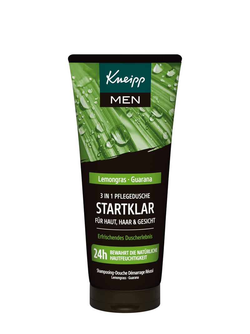 Kneipp MEN 3-in-1 Care Shower Gel Ready - Shower Gel for Men - For Skin, Hair & Face - With Essential Oils and Extracts of Lemongrass & Guarana - 200 ml - Image 1
