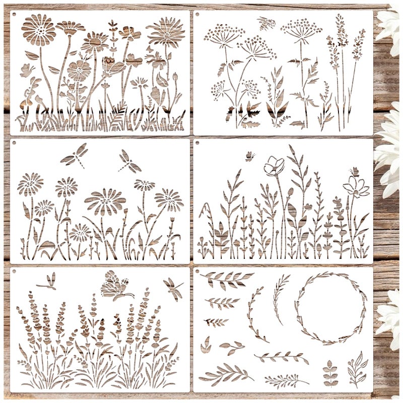 MYJMN Large Flower Stencils for Painting on Walls Fence - 16x11 Inches Reusable Jumbo Wildflower Stencils for Crafts, Canvas, Paper, Garden, Fabric, Furniture, Outdoors (floral6) - Image 1