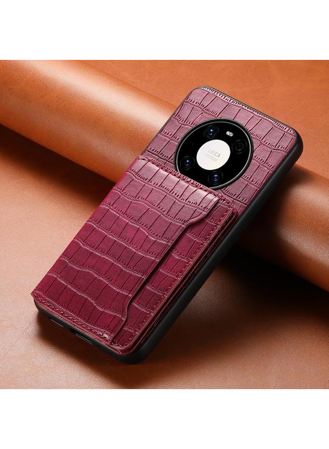 اس-توب جراب لهاتف Huawei Mate 40 Pro بتصميم حقيبة بطاقات من جلد التمساح مع تغطية كاملة - Image 2