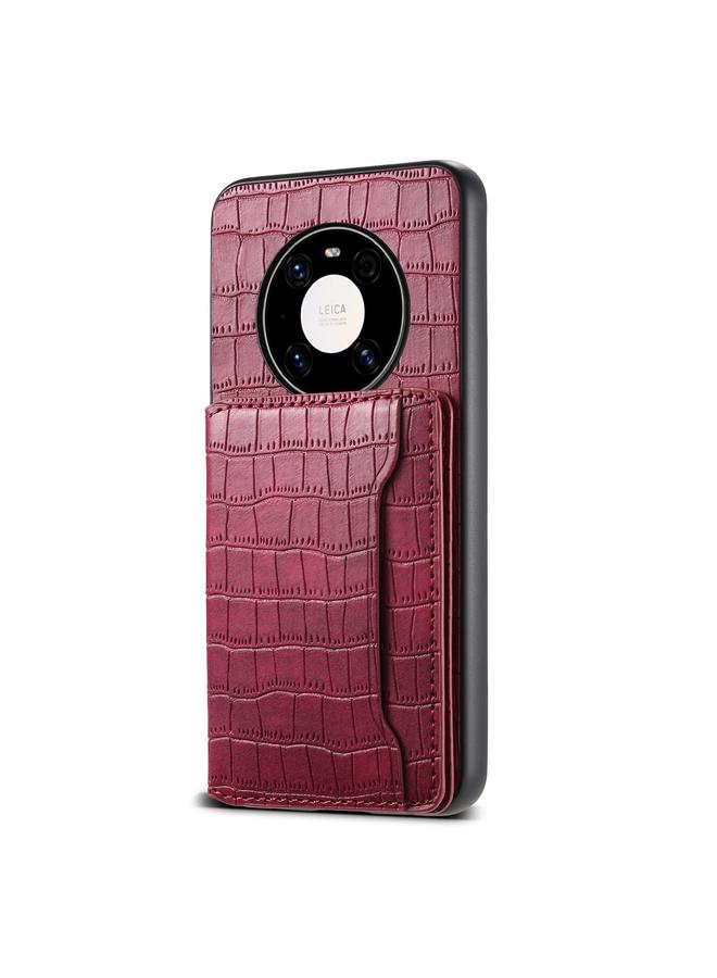 اس-توب جراب لهاتف Huawei Mate 40 Pro بتصميم حقيبة بطاقات من جلد التمساح مع تغطية كاملة - Image 1