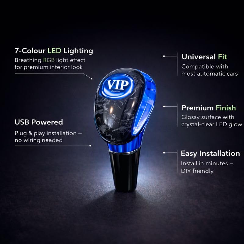 YOURKARTS.COM YOURKARTS Gear Shift Knob LED with Universal Fitting | Illuminated Gear Handle for Manual Automatic Cars | Premium Acrylic Build with Light-Up Feature for Stylish Night Driving (VIP) - Image 4