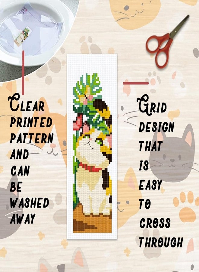 BEUNITONE 6 PCS Cute Cat Pre-Printed Cross Stitch Bookmarks, Cross Stitch Kits for Adults Beginners, DIY Stamped Hand Embroidery Kits, Exquisite Bookmark Kit for Women and Book Lovers 8.5''x3'' - Image 3