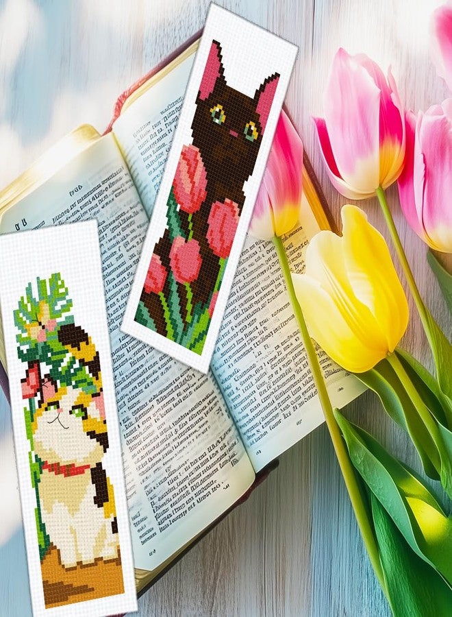 BEUNITONE 6 PCS Cute Cat Pre-Printed Cross Stitch Bookmarks, Cross Stitch Kits for Adults Beginners, DIY Stamped Hand Embroidery Kits, Exquisite Bookmark Kit for Women and Book Lovers 8.5''x3'' - Image 5