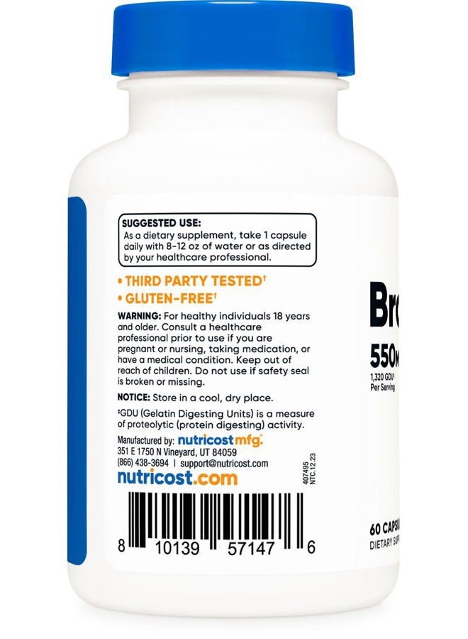 Nutricost كبسولات بروميلين (60 كبسولة) - 550 ملغ لكل حصة، نباتية، غير معدلة وراثيًا، متوافقة مع معايير GMP - Image 4