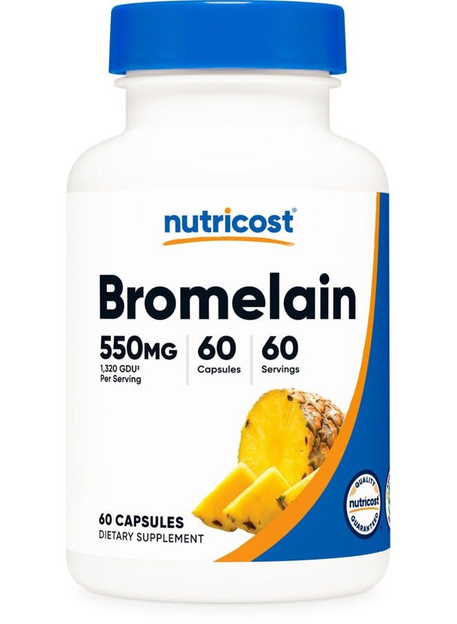 Nutricost كبسولات بروميلين (60 كبسولة) - 550 ملغ لكل حصة، نباتية، غير معدلة وراثيًا، متوافقة مع معايير GMP - Image 1