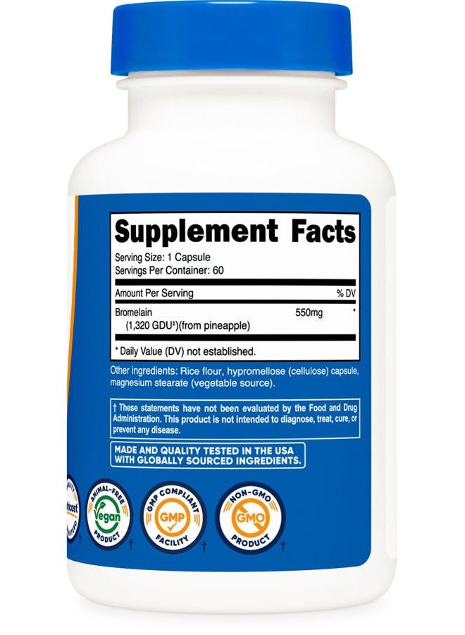Nutricost كبسولات بروميلين (60 كبسولة) - 550 ملغ لكل حصة، نباتية، غير معدلة وراثيًا، متوافقة مع معايير GMP - Image 5