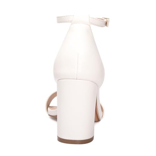 FUNKYMONKEY Women's Chunky High Heels Sandals,Two Strap Open Toe Ankle Strap Heeled Sandal,Party Wedding Strappy Buckle Sandals(9 M US, White) - Image 4