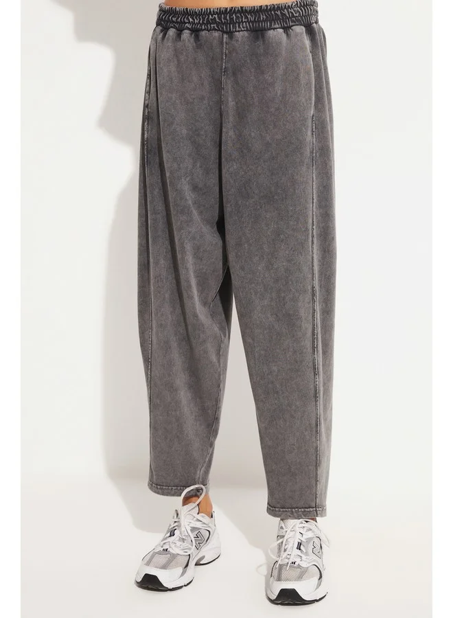 جون June Women Elastic Waist Cotton Blend Wash Woven Trouser Anthracite