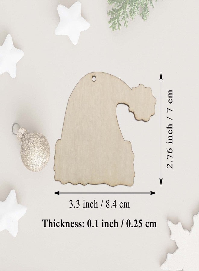JANOU 20pcs Santa Hat Wood Cutouts Unfinished Wooden DIY Craft Tags Ornaments with Ropes for Birthday Wedding Christmas Tree Holidays Party Decoration - Image 2