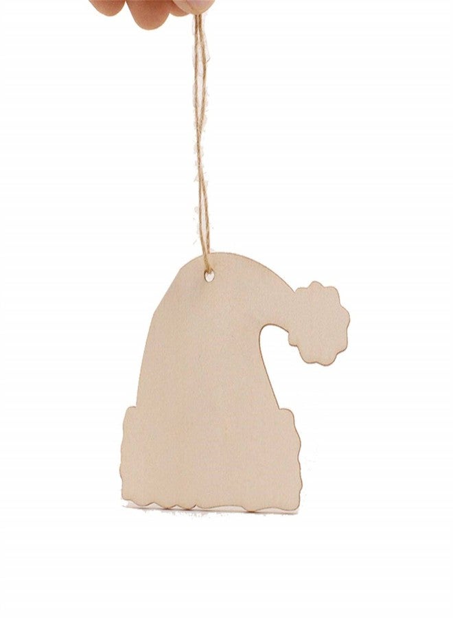 JANOU 20pcs Santa Hat Wood Cutouts Unfinished Wooden DIY Craft Tags Ornaments with Ropes for Birthday Wedding Christmas Tree Holidays Party Decoration - Image 3