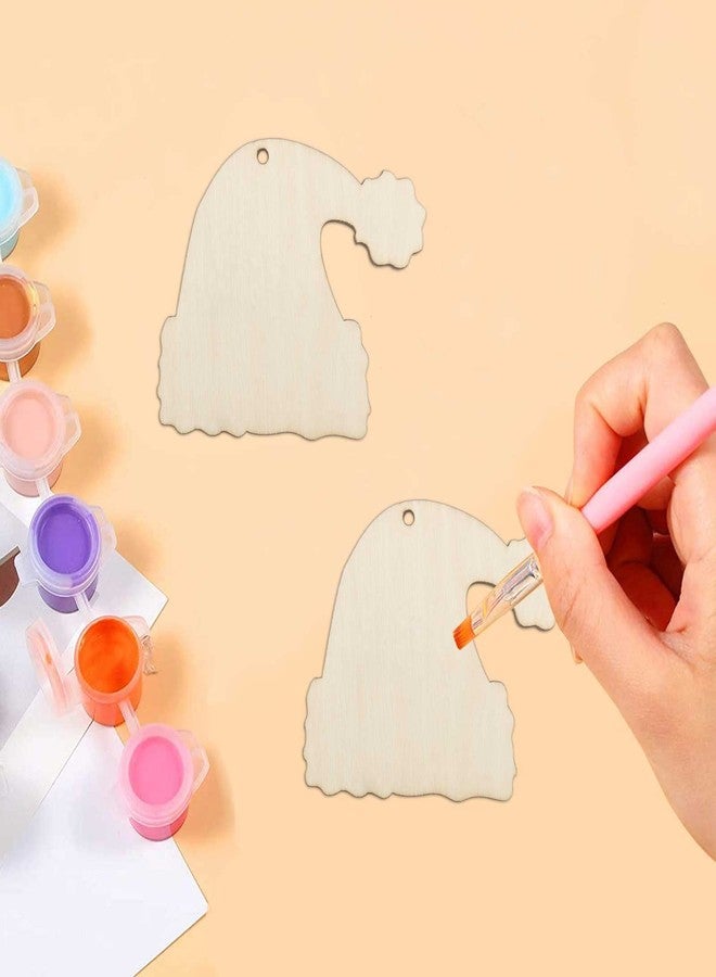 JANOU 20pcs Santa Hat Wood Cutouts Unfinished Wooden DIY Craft Tags Ornaments with Ropes for Birthday Wedding Christmas Tree Holidays Party Decoration - Image 4