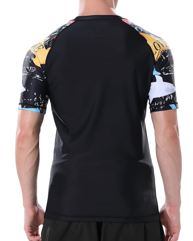 VAYAGER Men's Swim Shirts Rash Guard UPF 50+ Short Sleeve Sun Protection Fishing Tops for Surfing(Black-Pattern M) - Image 4