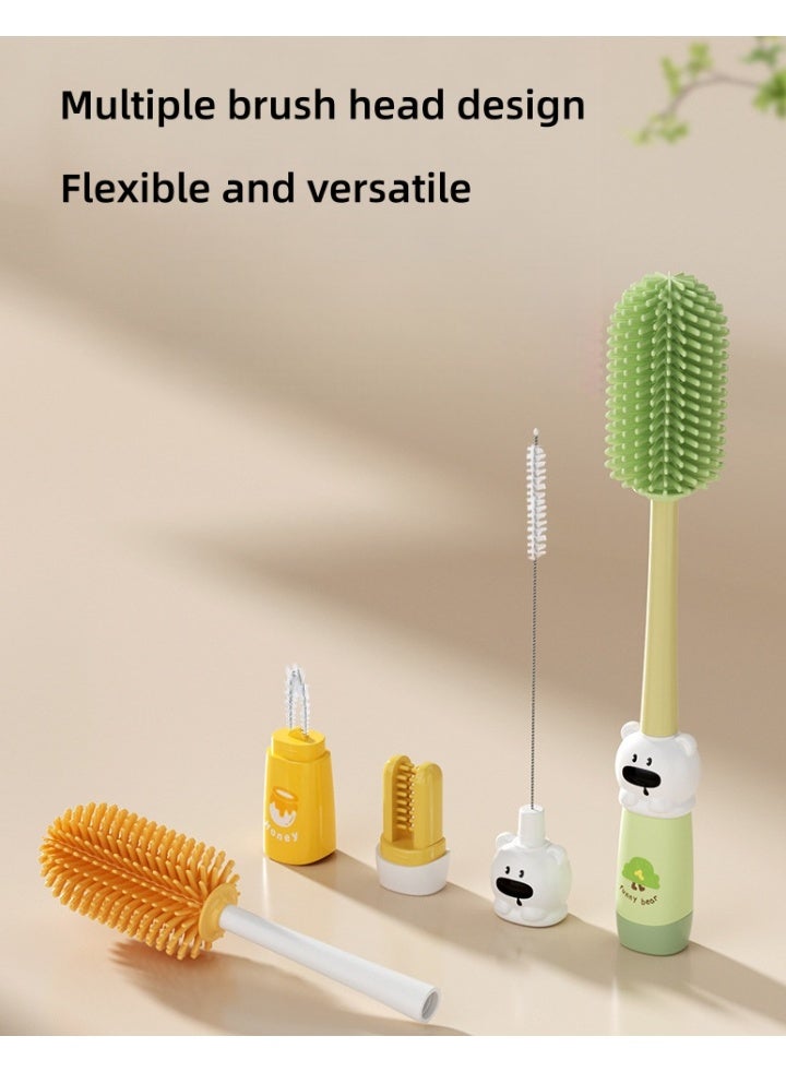 مجموعة فرشاة زجاجات الرضع الكارتونية 4 في 1، فرشاة تنظيف أغطية زجاجات الحليب المحمولة ذات المقبض الطويل للرضع - Image 4