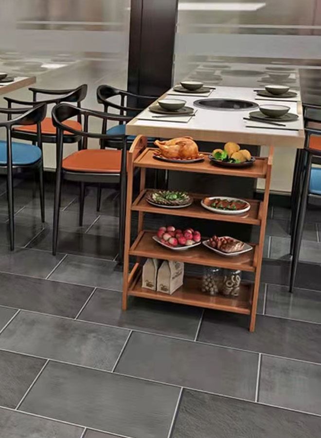 LINGWEI Kitchen Trolley Cart Utility Serving Cart Bamboo Wood Storage Rack Serving Wine Tea Bar Trolley Coffee Table Kitchen Bathroom Storage Shelf - Image 3