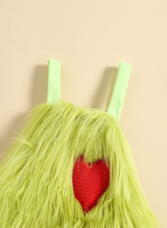 RWYBEIW Christmas Baby Girl Outfit Infant Furry Sleeveless Romper Headband Leg Warmer Green Monster Xmas Cosplay Costume (Green, 12-18 Months) - Image 4