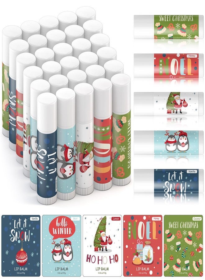 Qunclay 30 Pcs Christmas Lip Balms Bulk Honey Mint Lemon Coconut Vanilla Flavor Lip Balms Christmas Party Gift Thank You Gifts Stocking Stuffer for Coworker Staff Employee - Image 1