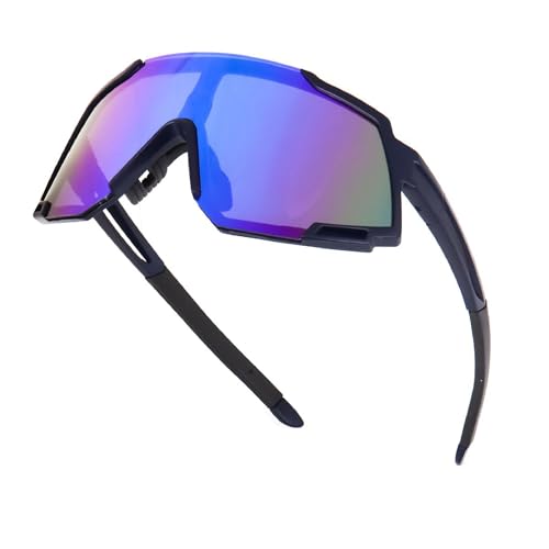 Dervin One Piece Shield Sports Oversized Visor Non Polarized Sunglasses for Men Women, Outdoor Cricket Cycling Hiking Fishing Sunglasses (Black-Blue) - Image 3