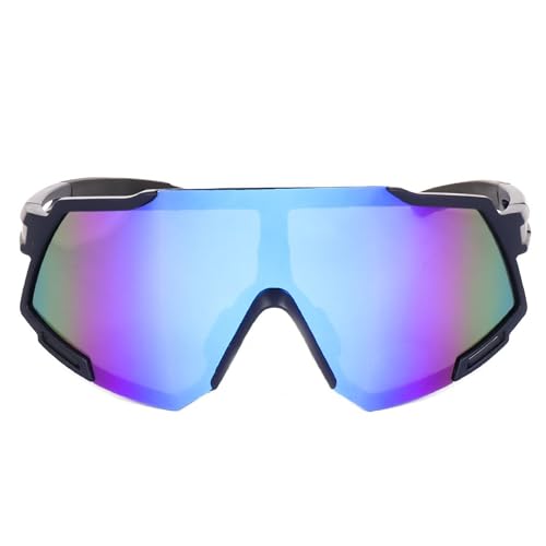 Dervin One Piece Shield Sports Oversized Visor Non Polarized Sunglasses for Men Women, Outdoor Cricket Cycling Hiking Fishing Sunglasses (Black-Blue) - Image 2