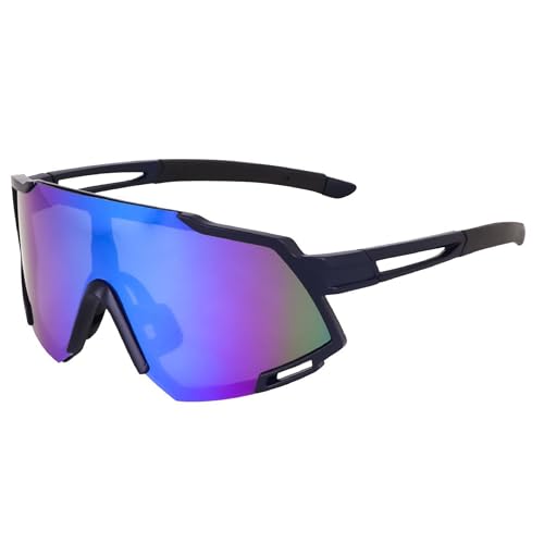 Dervin One Piece Shield Sports Oversized Visor Non Polarized Sunglasses for Men Women, Outdoor Cricket Cycling Hiking Fishing Sunglasses (Black-Blue) - Image 1